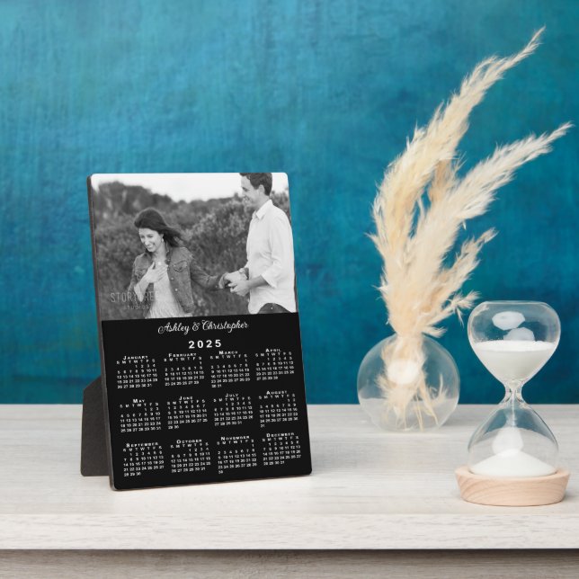 Photo and Names Personalised 2025 Calendar Black Plaque (Side)