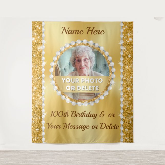 Photo and Personalised, 100th Birthday Backdrop, Tapestry (Front)