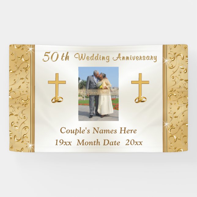 PHOTO and Personalised 50th Anniversary Banner (Horizontal)