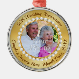 Photo and Personalised, 50th Anniversary Metal Tree Decoration