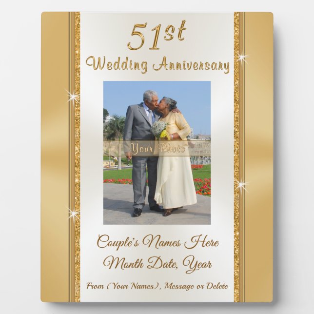 Photo and Personalised 51st Anniversary Gift Plaque (Front)