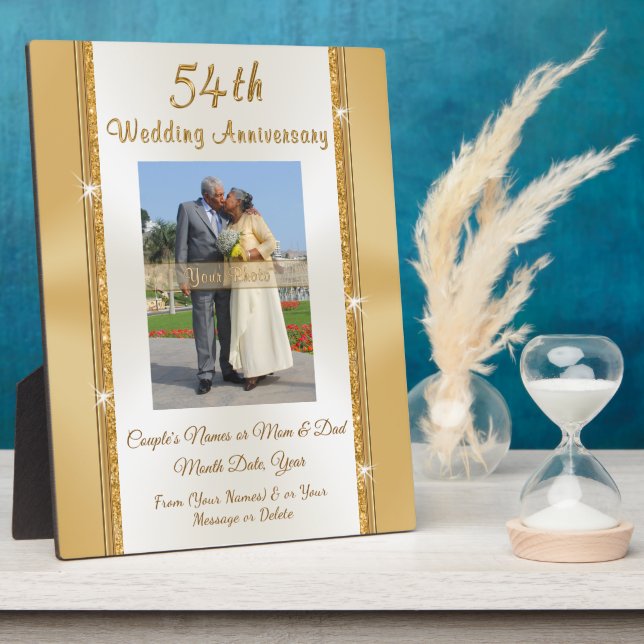 Photo and Personalised 54th Anniversary Gift Plaque (Side)