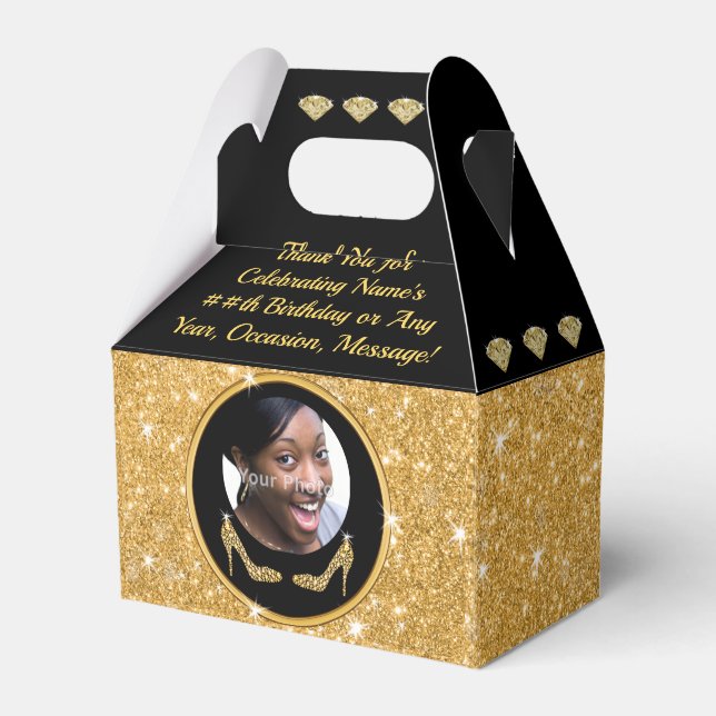 Photo and Personalised, Black and Gold Favour Boxe Favour Box (Front Side)
