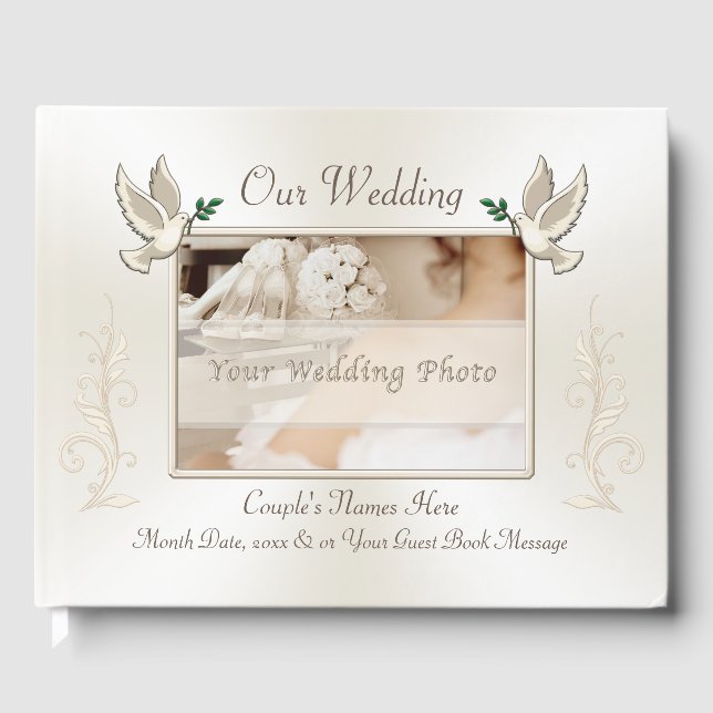 Photo and Personalised Ivory Wedding Guest Book (Front)