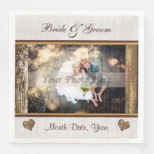 Photo and Personalised Rustic Wedding Napkins