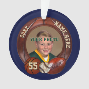 PHOTO and Personalised Sports Christmas Ornaments