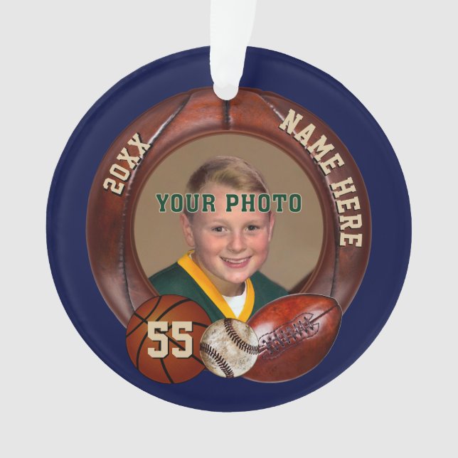 PHOTO and Personalised Sports Christmas Ornaments (Front)
