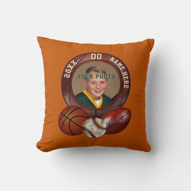 Photo and Personalised Sports Throw Pillows (Front)
