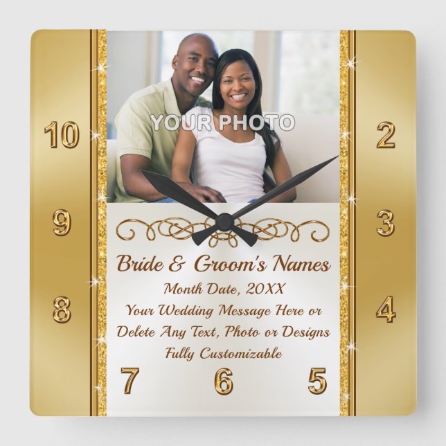 Photo and Personalised Wall Clock Wedding Gift,  (Front)