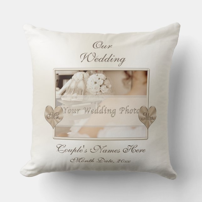 Photo and Personalised Wedding Cushion, Mr and Mrs Cushion (Front)