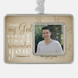 Photo and Scripture Memorial Silver Plated Framed Ornament