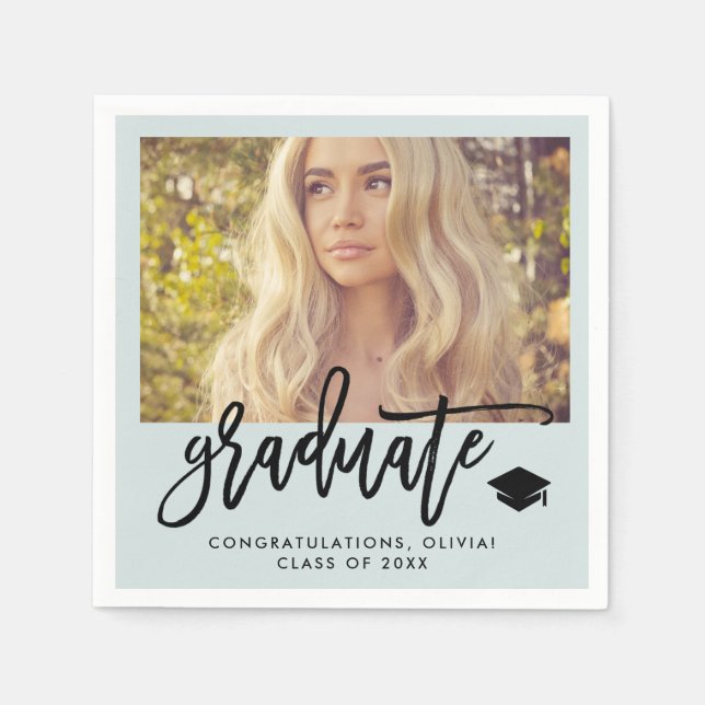 Photo and Trendy Script | Mint Green Graduate Napkin (Front)