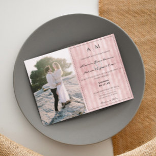 Photo and Vintage Stripes   Pink Wedding Invitation
