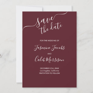 Photo and White Script Burgundy Wedding Save The Date
