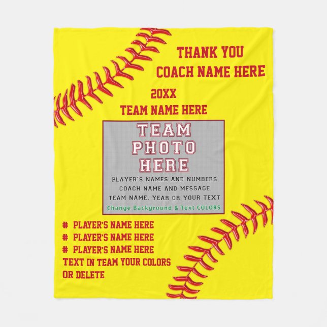 Photo and Your Text Gifts for Softball Coaches Fleece Blanket (Front)