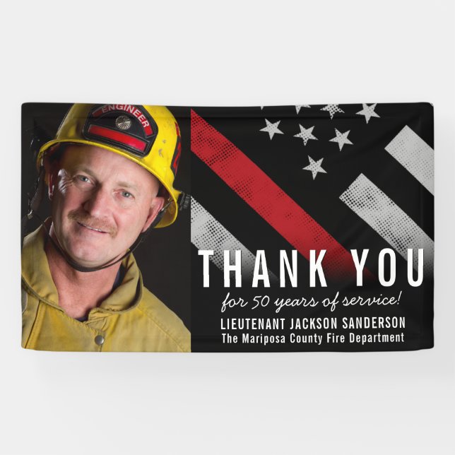 Photo Anniversary Red Line Firefighter Retirement Banner (Horizontal)