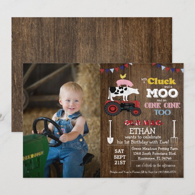 PHOTO/ANY AGE - Farm Boy Birthday Invitation (Front/Back)
