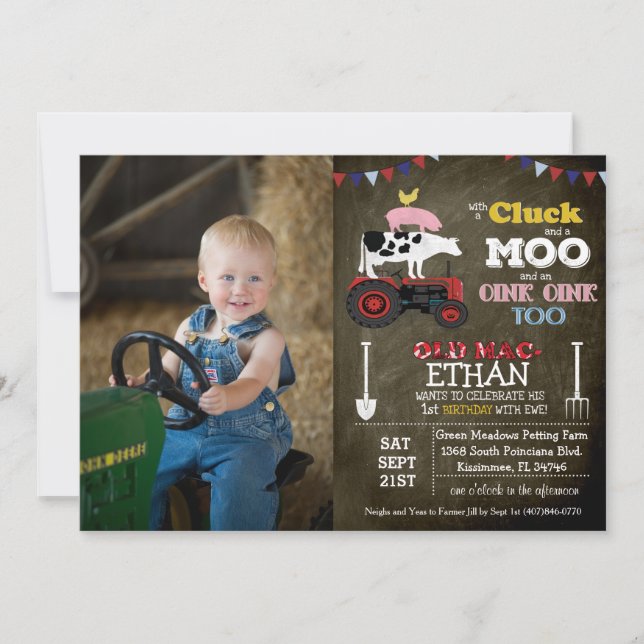 PHOTO/ANY AGE - Farm Boy Birthday Invitation (Front)