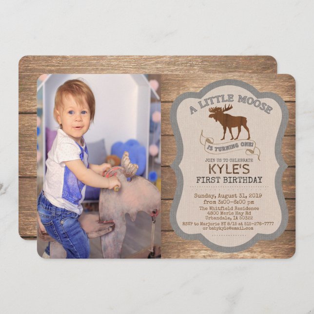 PHOTO/ANY AGE - Moose Boy Birthday Invitation (Front/Back)