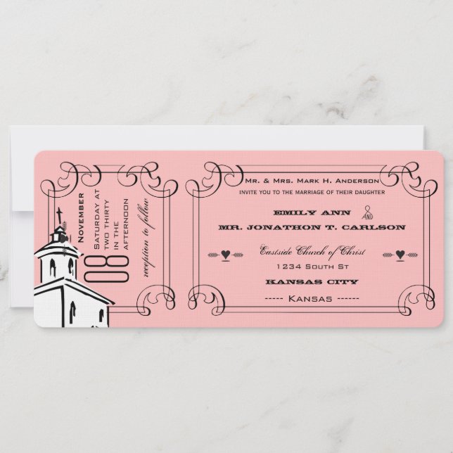 Photo Any Colour Romantic Chapel Ticket Wedding Invitation (Front)
