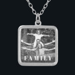 *~* PHOTO AP42 FAMILY Picture Glitter Silver Plated Necklace<br><div class="desc">SQUARE NECKLACE Picture Jewellery Photo Jewellery - Black GLITTER and White Block Letters (search id AP42 for similar designs on various products ) Transfer to preferred Zazzle products or other jewellery items. * Energetically Enhanced remembrance Keepsake memories memory family. Upload your family picture. Right now the text reads "FAMILY" A...</div>