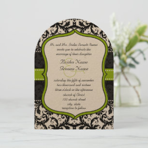 Photo Apple Green Black Vintage Damask Wedding Invitation