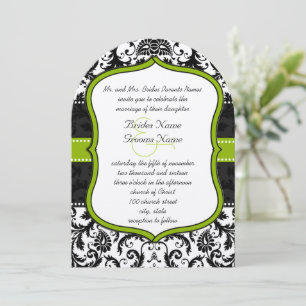 Photo Apple Green Black Vintage Damask Wedding Invitation