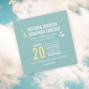 Photo Aqua and Yellow Zig Zag Typography Wedding Invitation