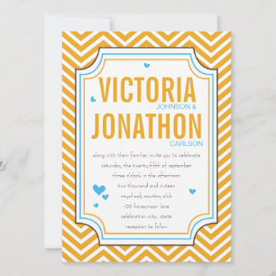 Photo Aqua Yellow Zig Zag Typography Wedding Invitation