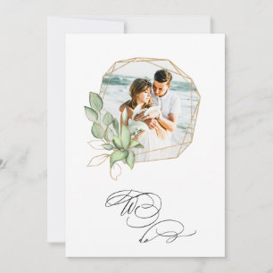 *~* PHOTO AR6 RSVP +  QR Gold Geomtric Wedding Invitation