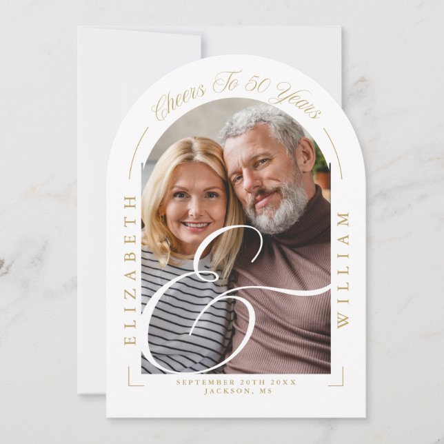 Photo Arch Calligraphy 50th Wedding Anniversary Invitation (Front)