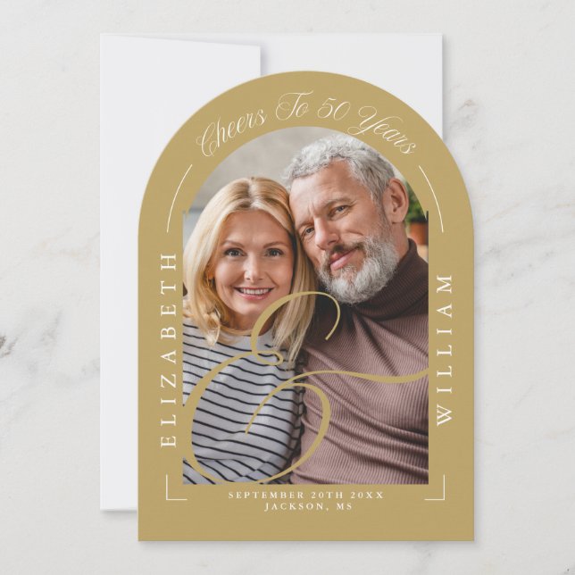 Photo Arch Calligraphy 50th Wedding Anniversary Invitation (Front)
