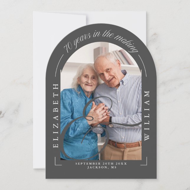 Photo Arch Calligraphy 70th Wedding Anniversary Invitation (Front)