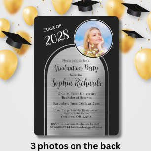 Photo Arch Elegant Black Silver Graduation Party Invitation