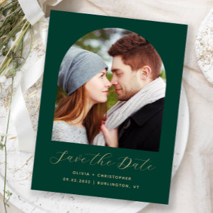 Photo Arch Emerald Green Gold Save the Date Postcard