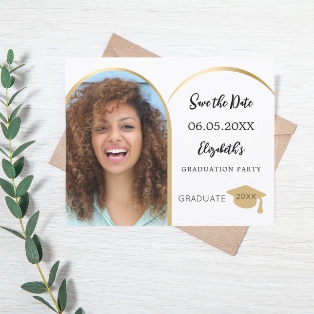 Photo arch gold Graduation Save the Date card (Creator Uploaded)
