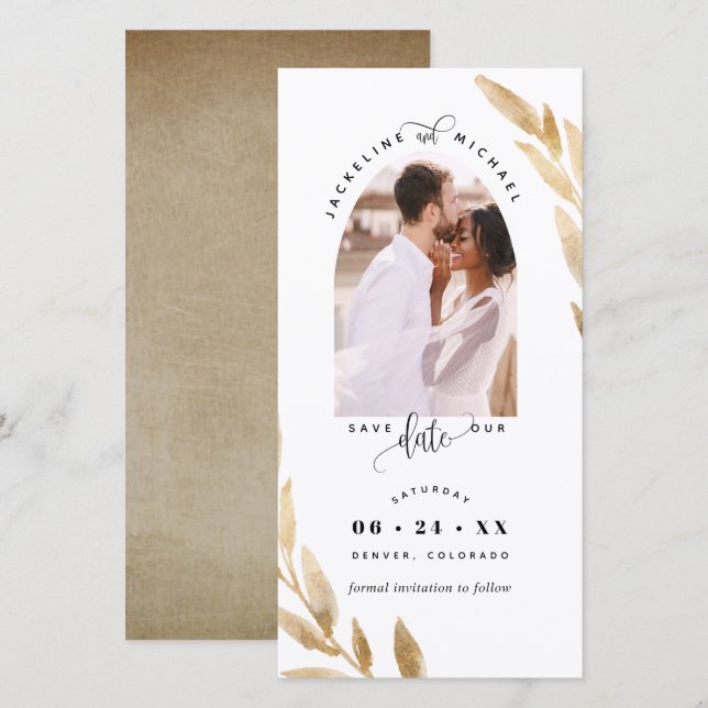 Photo Arch, Gold Wedding Save the Date Bookmark (Front/Back)