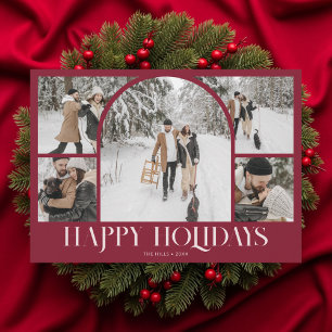 Photo Arch Happy Holidays Christmas Vintage Red Holiday Card