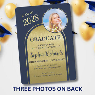 Photo Arch Navy Gold Graduation Announcement