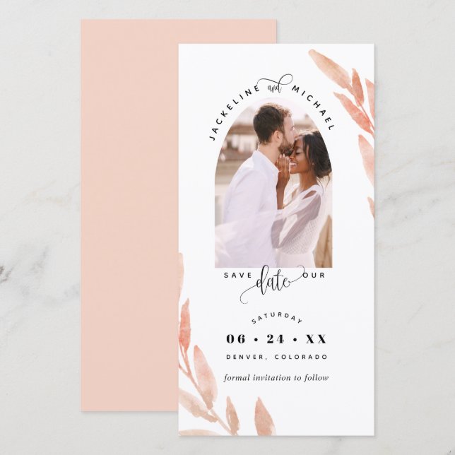 Photo Arch, Peach Wedding Save The Date Bookmark (Front/Back)