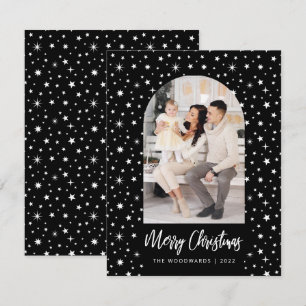 Photo Arch Stars Merry Christmas Black and White Holiday Card
