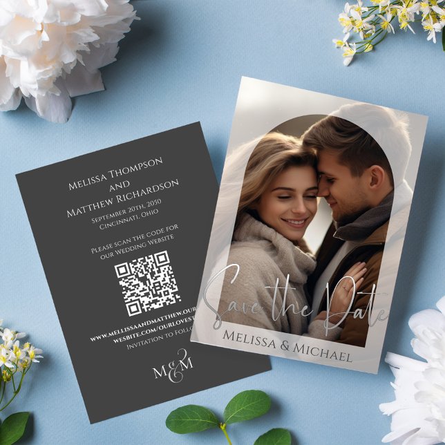 Photo Arch Template Elegant Wedding (Elegant Wedding Save the Date photo card with scannable QR Code. )