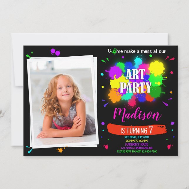 Photo Art birthday invitation Artsy paint craft (Front)