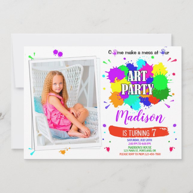 Photo Art birthday invitation Artsy paint craft (Front)