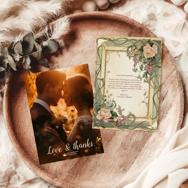 Photo Art Nouveau Elegant Botanical Wedding Thank You Card (Creator Uploaded)