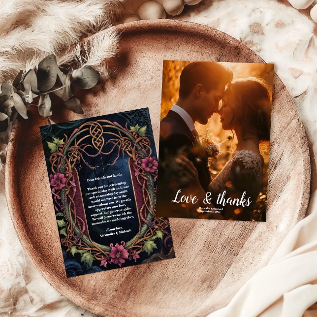 Photo Art Nouveau Floral Gothic Halloween Wedding Thank You Card (Creator Uploaded)