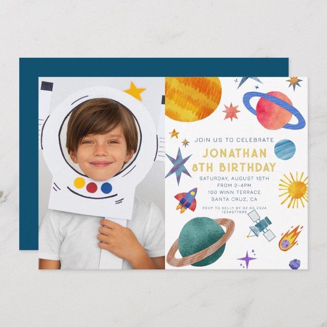 Photo Astronaut Planets Space Boy  Birthday Invitation (Creator Uploaded)