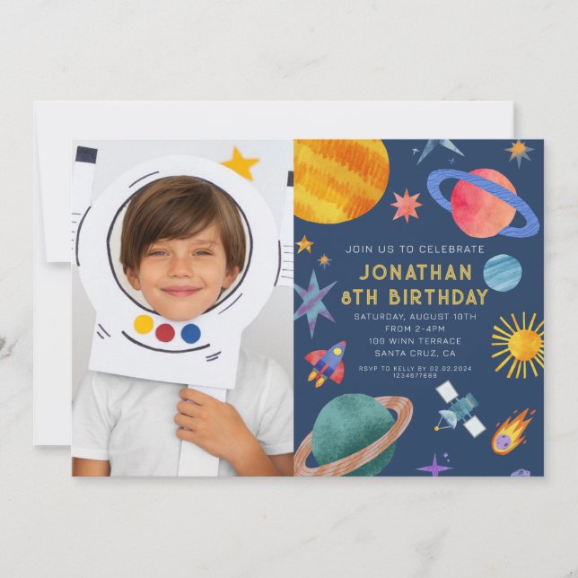 Photo Astronaut Planets Space Boy  Birthday Invitation (Front)