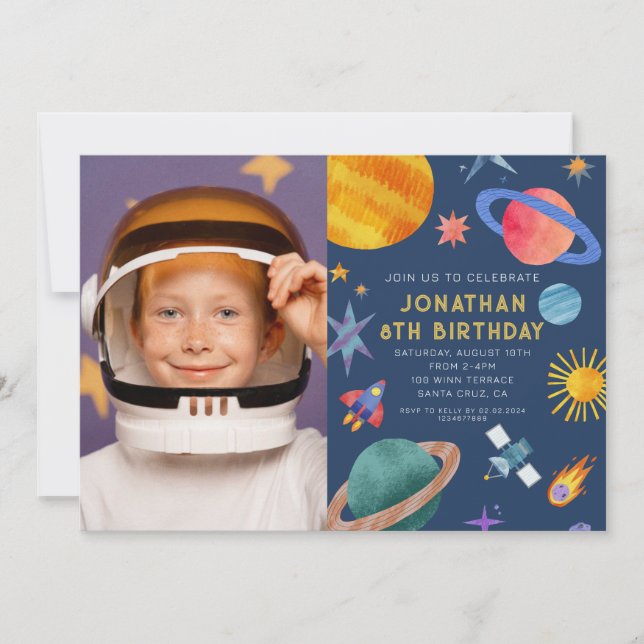 Photo Astronaut Planets Space Boy  Birthday Invitation (Front)