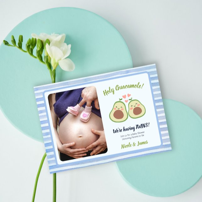 Photo Avocado Gender Neutral Twins Baby Shower Invitation (Creator Uploaded)